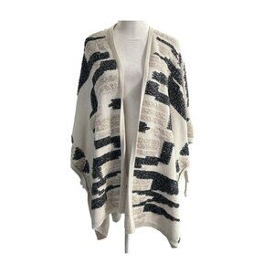 LUCKY BRAND Women Poncho Sweater One Size Ivory Shawl Aztec Travel Casual 25-7